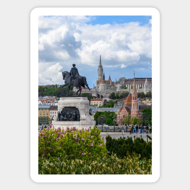 St. Matthias and Fishermen's Bastion and Statue of Count Gyula Andrassy in Budapest, Hungary Sticker by mitzobs
